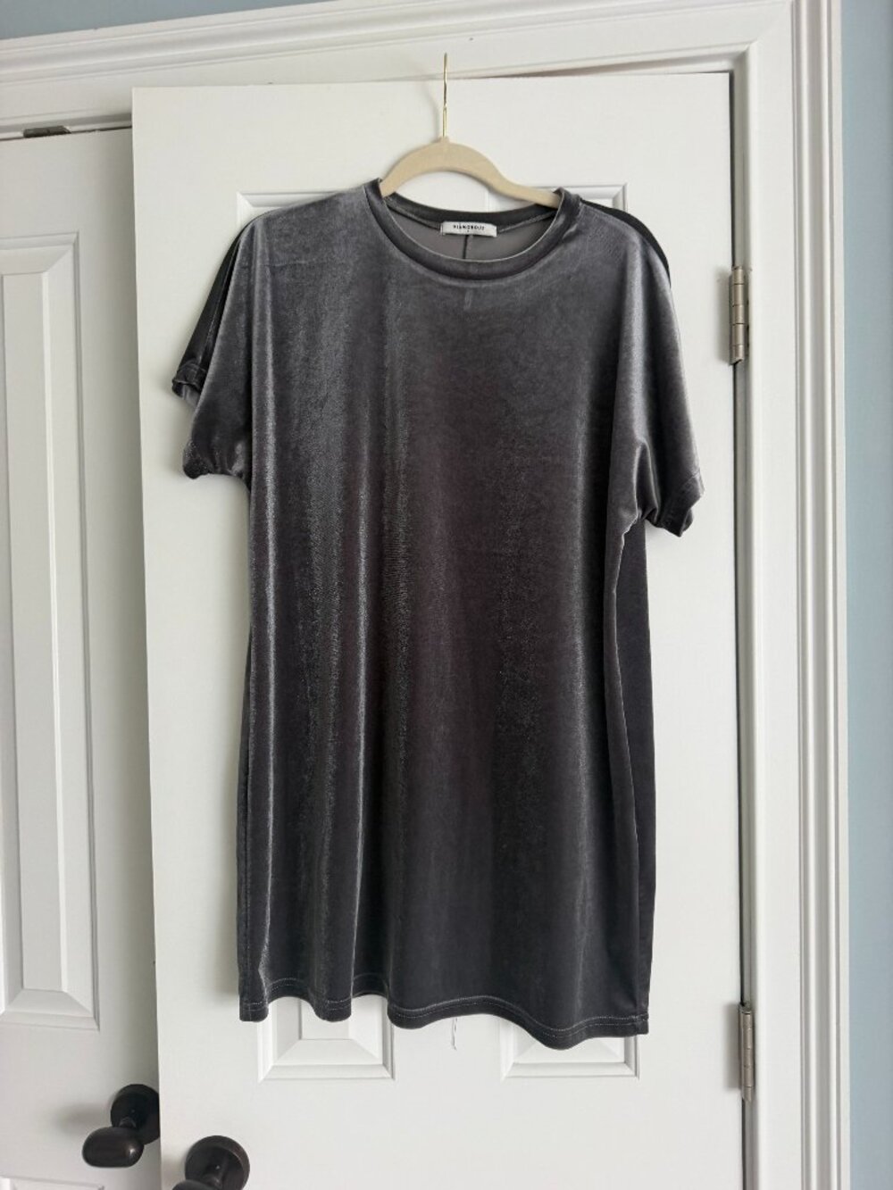 Glamorous Charcoal Velvet T-Shirt Dress – Size 8